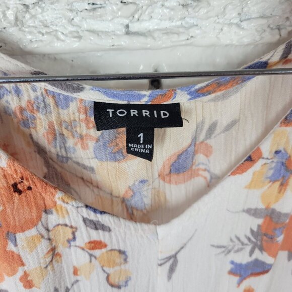Torrid Womens Dress 1 1X Tied Cold Shoulder Orange Floral High Low FLO112E - Picture 11 of 13